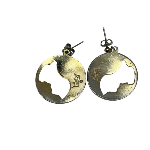 Vintage Fish and Crown‎ Earrings Black Pink Enamel Flowers Drop Dangle Pierced - Picture 7 of 8